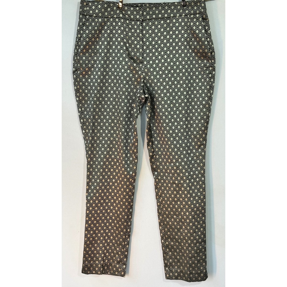 Chico's Ankle Pants Geometric Diamond Metallic Gold Black Womens S / 6 Retro